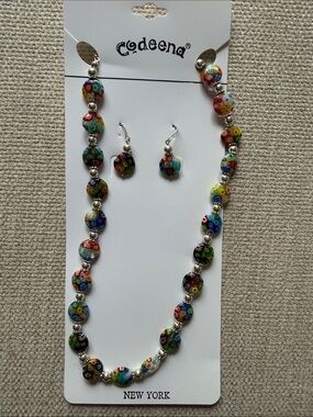 Codeena Multicolor Millefiori Glass Bead Necklace & Earrings Set